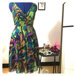 Abstract v-neck pleated art dress